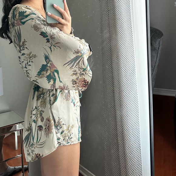 Honey Punch Floral Satin Romper - Cream - Picture 3 of 8